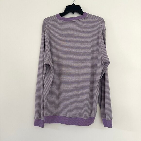Peter Millar Mens Striped Crewneck Sweater Large Crown Purple Cotton Comfort - Picture 2 of 8
